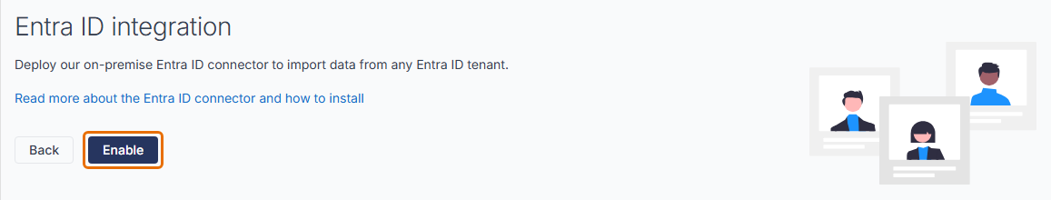 Entra ID integration page with the Enable button highlighted.