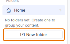 Folder list with only the Home folder and the New folder button highlighted.