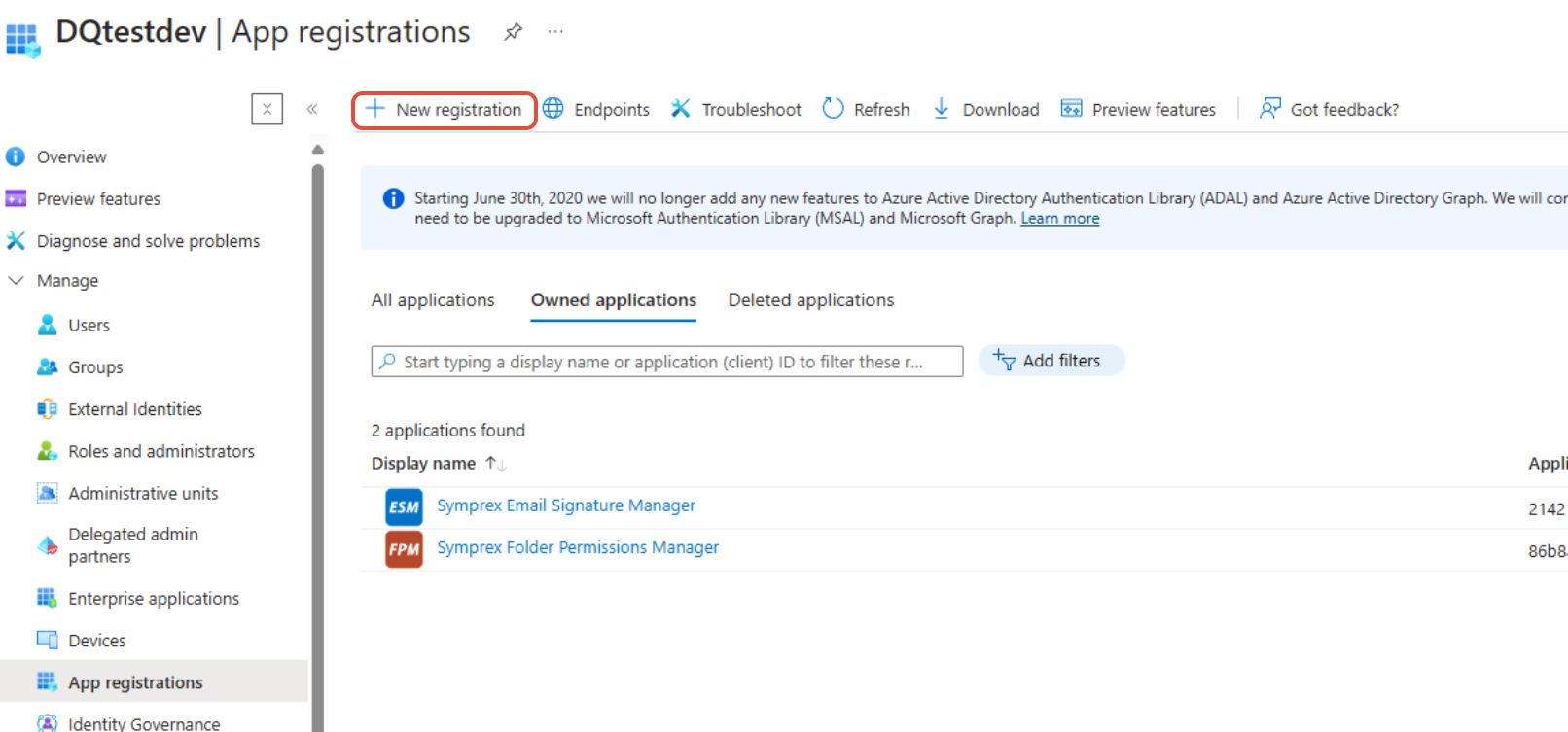 Azure app registration form with the application name and Register button
