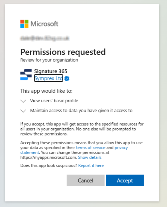 Azure permission request confirmation dialog for the deployment script