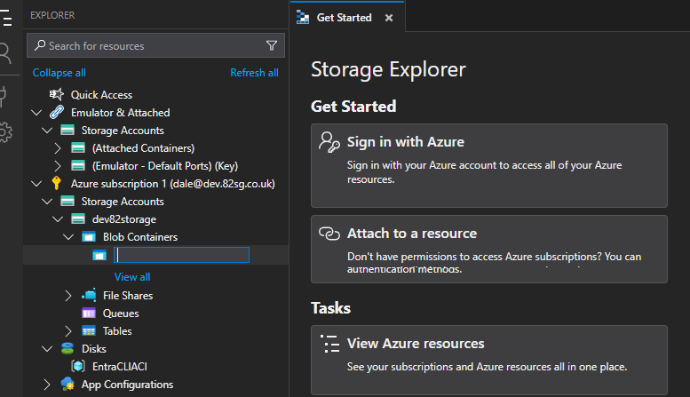 Azure Storage Explorer create Blob Container dialog