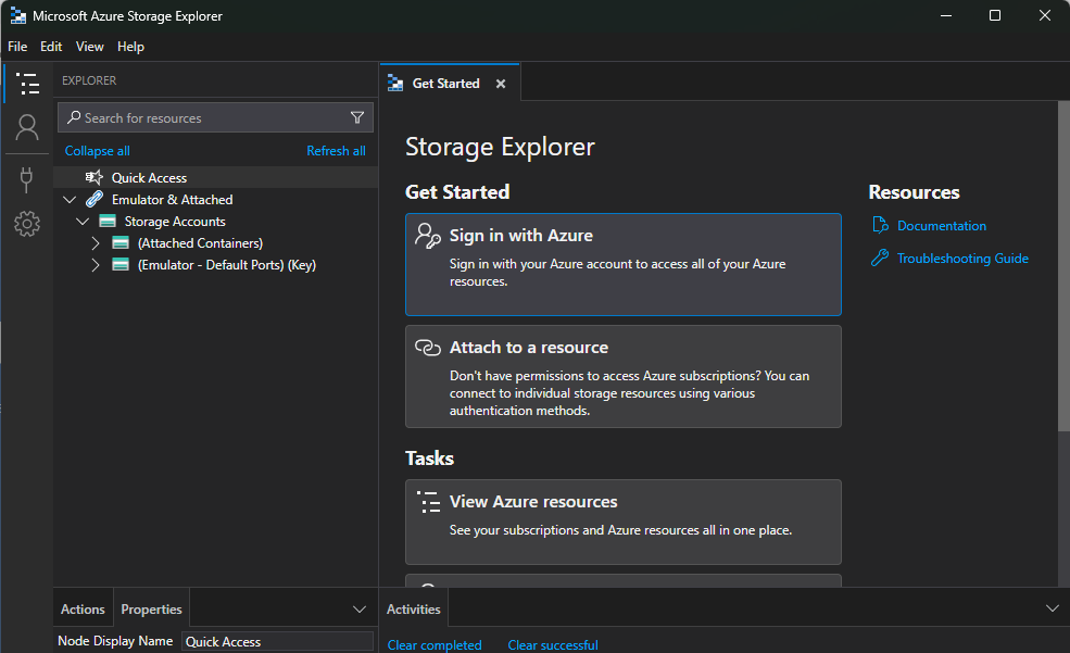 Azure Storage Explorer sign in with Azure option