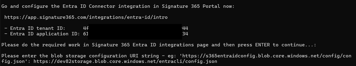 PowerShell prompt requesting the Blob URI of the configuration file