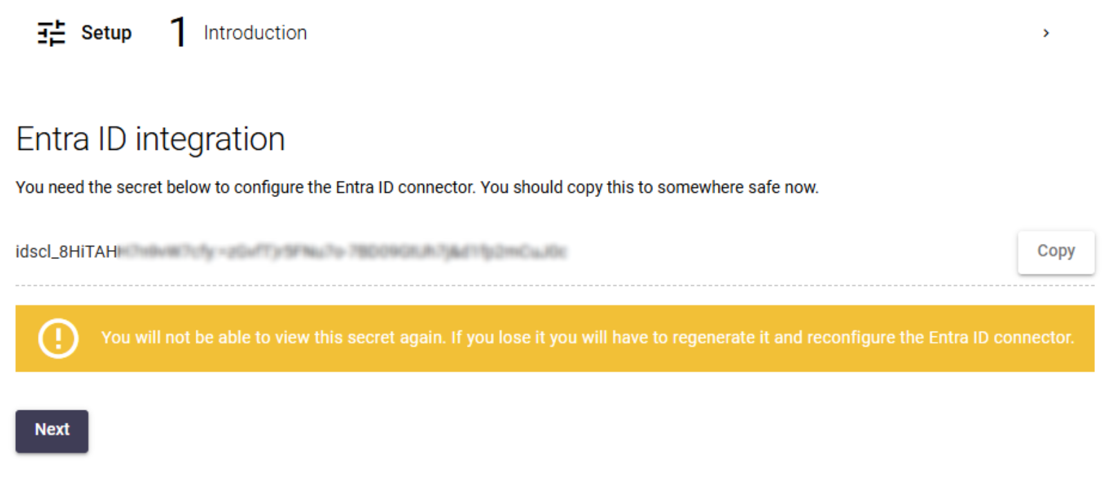 Signature 365 generated client secret value shown once for copying